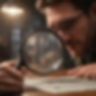 Detective with Magnifying Glass Examining Clues