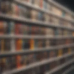 A visually striking collection of all-in-one manga volumes stacked on a shelf.