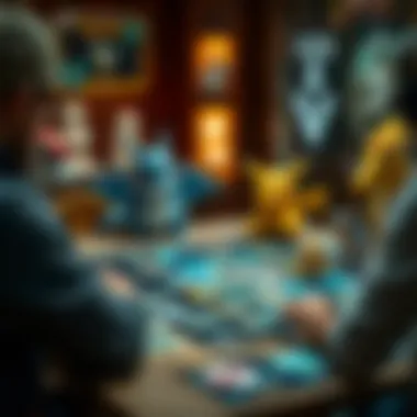 A strategic board game setup involving Pokémon
