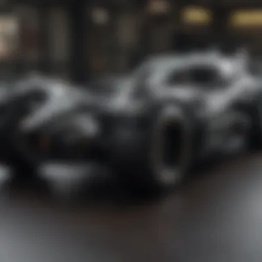 Detailed close-up of Batmobile toy features