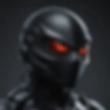 Detailed close-up of Black Manta action figure's helmet