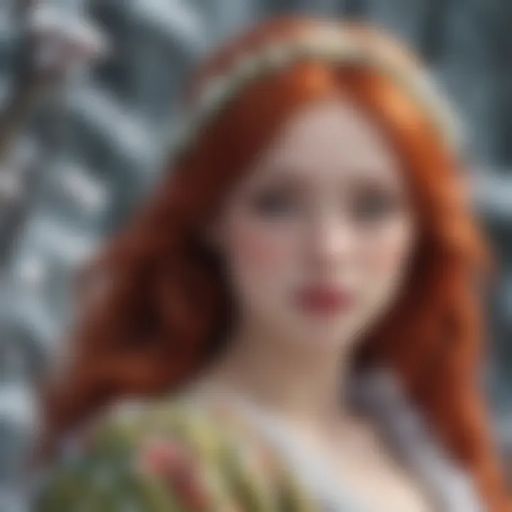 Intricate Floral Symbolism in Snow White with Red Hair