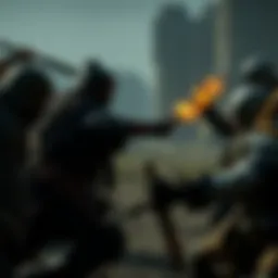 A dynamic battle scene showcasing diverse character classes in a combat RPG setting.