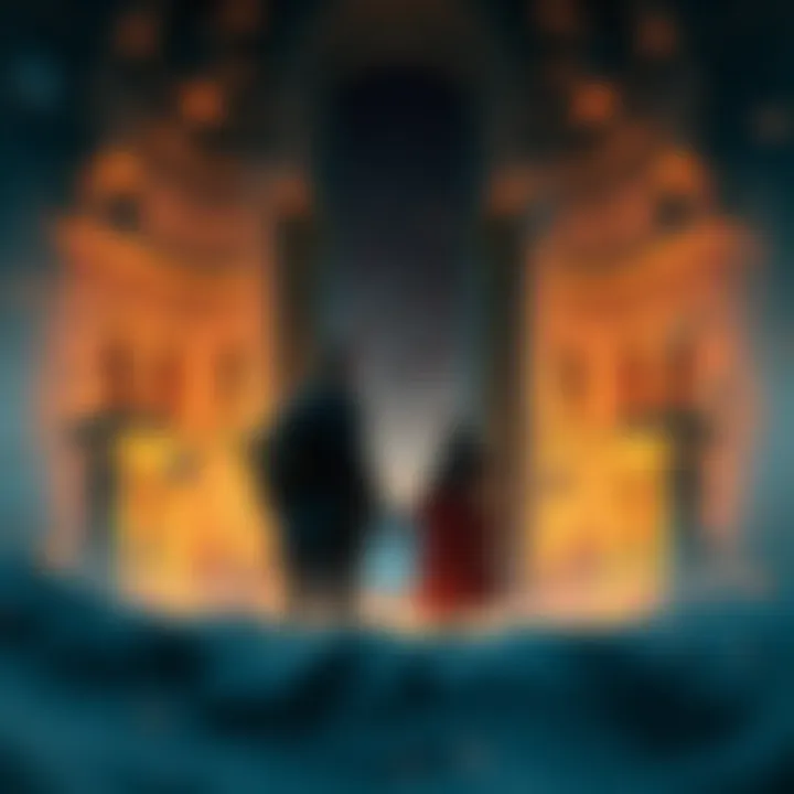 An intricate illustration depicting the narrative choices in a combat RPG storyline.