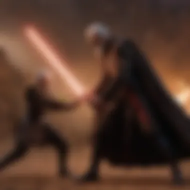 Count Dooku engaging in a fierce lightsaber duel