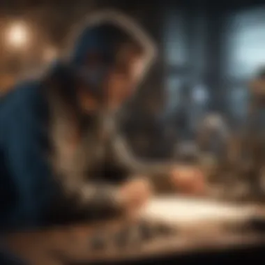 Crafting a Compelling Storyline Illustration of a writer crafting a compelling storyline for DC Comics