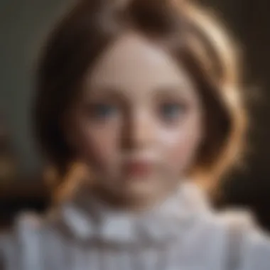 Creepy doll with cracked porcelain face and piercing stare