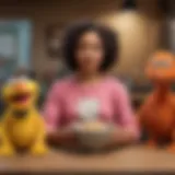 A vibrant scene from Sesame Street showcasing diverse characters engaging in learning activities