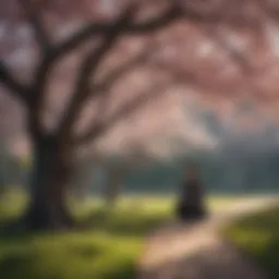 A mysterious shadow under a cherry blossom tree