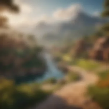 Stunning Landscape of Dragon Ball Kakarot A picturesque landscape from the Dragon Ball universe, illustrating the game's stunning open-world design.