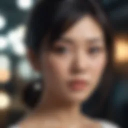Dramatic Asian actress in a modern setting