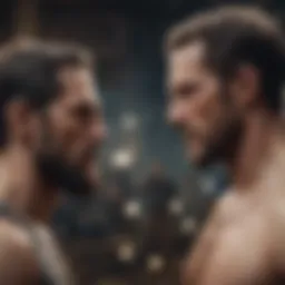 Dramatic confrontation between two powerful characters