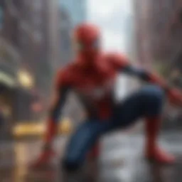 Dynamic action scene in the Spider-Man game