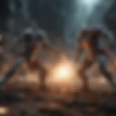 Epic Battle Epic battle between powerful beings in a cosmic setting