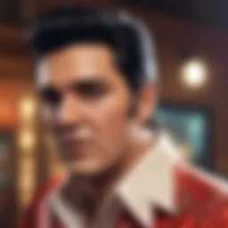 Artistic representation of Elvis in a vibrant graphic style
