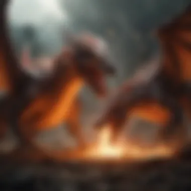 Epic battle scene with fiery dragon breath