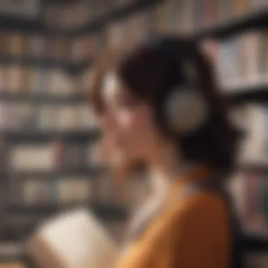 Artistic depiction of a book transforming into an anime character transitioning into an audiobook waveform