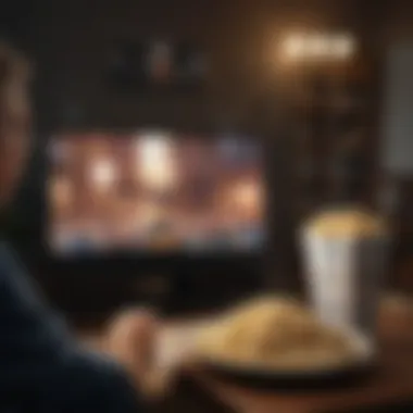Enhancing Your Viewing Experience on Amazon Prime A viewer enjoying a movie night with popcorn and a screen displaying Amazon Prime Video