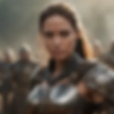 Majestic warrior woman in battle stance