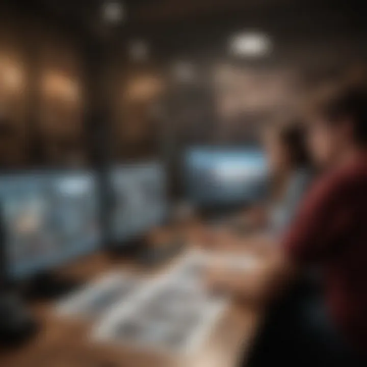 An overview of the editorial team reviewing comic book layouts.