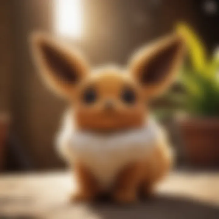 Sleek Eevee plush toy in a vibrant setting