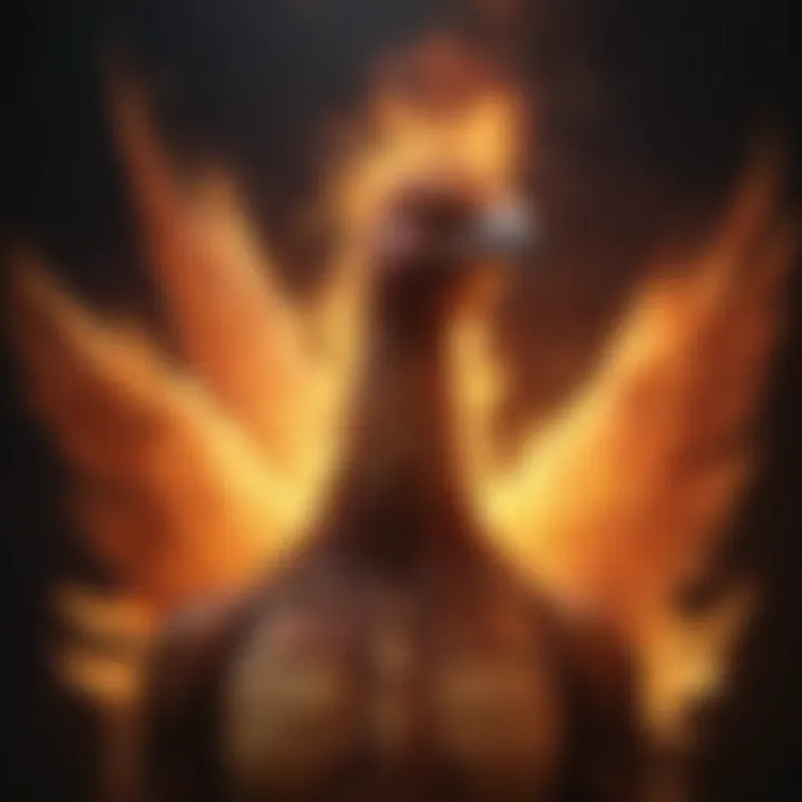 Symbolic representation of a mythological phoenix in flames