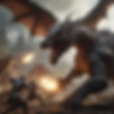 Epic Battle Scene with Dragons and Heroes