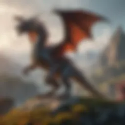 A majestic dragon soaring through a vibrant fantasy landscape