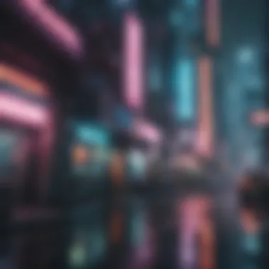 Cyberpunk cityscape with neon lights and futuristic technology