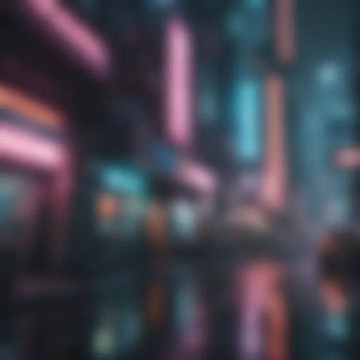 Cyberpunk cityscape with neon lights and futuristic technology