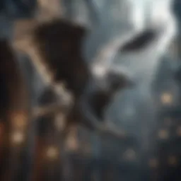 A majestic Hippogriff in flight over Hogwarts