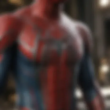 Close-up of new Spiderman's suit design with unique markings