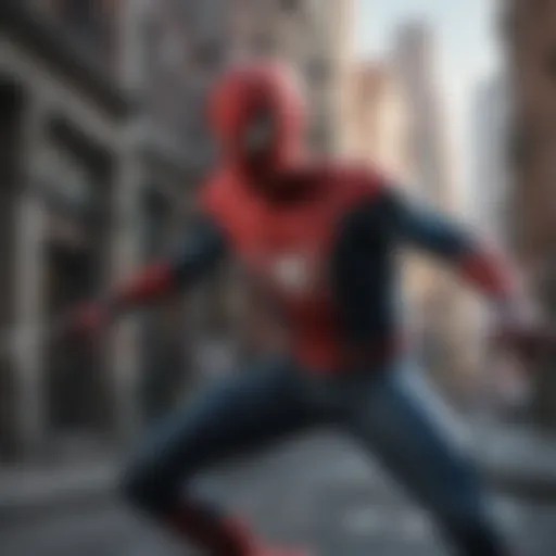 Masked vigilante swinging through city buildings