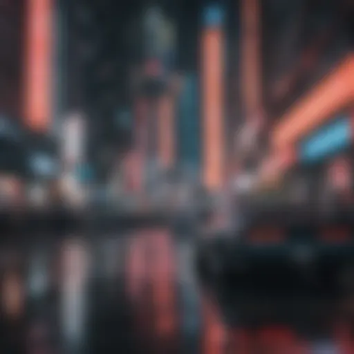 Futuristic cityscape with neon lights