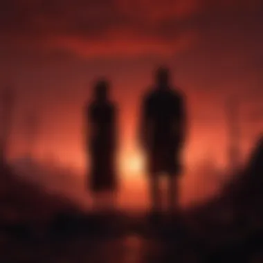 Foreboding Figure in Crimson Twilight Sinister silhouette against a blood-red sky
