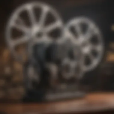 A collection of vintage film reels and a projector in a nostalgic setting