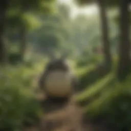 A serene landscape depicting the lush countryside featured in My Neighbor Totoro