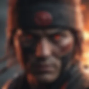 Blazing Red Eyes of the Warrior Ninja Warrior ninja with blazing red eyes in battle stance