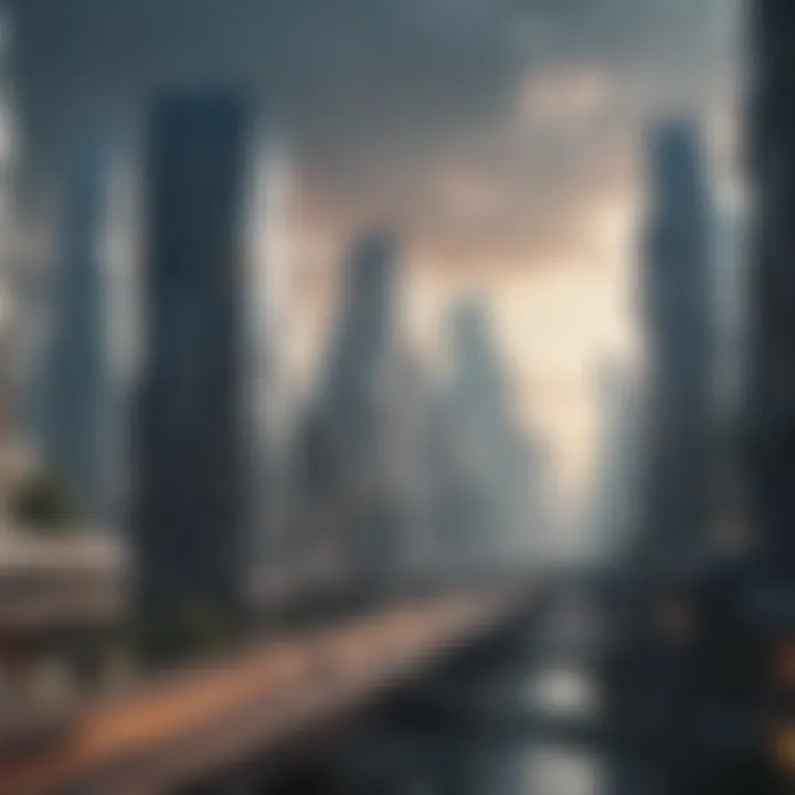 A futuristic city skyline illustrating the essence of science fiction