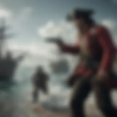 Epic Confrontation: Pirates vs. Marines A dynamic scene showcasing a pivotal battle between pirates and marines.