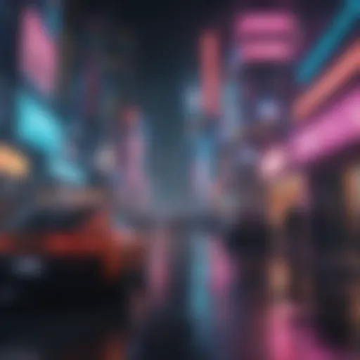 Futuristic cityscape with neon lights