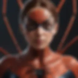 A striking depiction of the protagonist in her spider form, showcasing her unique design and vibrant colors.