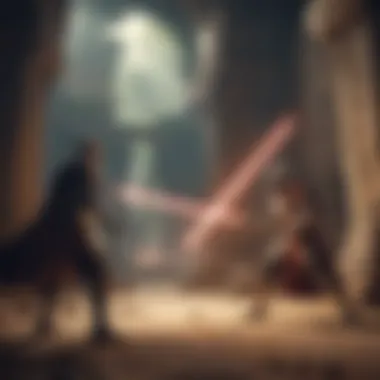 Clash of Sabers: The Battle Amidst Ancient Ruins Epic Lightsaber Battle in Ruined Temple