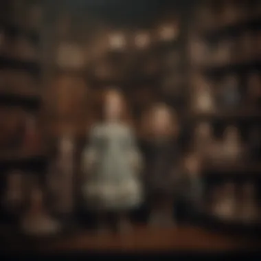 A collection of vintage dolls arranged in a haunting display