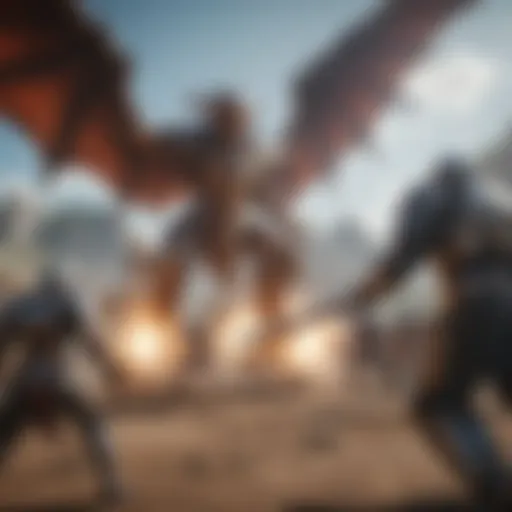 A screenshot showcasing an epic battle in a mobile MMORPG