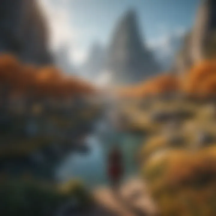 A vibrant fantasy landscape featuring customizable avatars