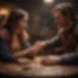 A vibrant tabletop role-playing game session with players engaged in storytelling.