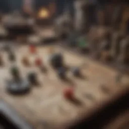 A detailed tabletop scene showcasing a Dungeons & Dragons game in progress, featuring character sheets, dice, and miniatures.