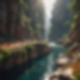 A vibrant scene from a Lego video game showcasing an adventurous landscape
