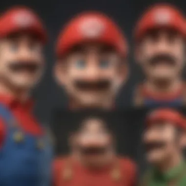 An artistic representation of character evolution throughout the Super Mario franchise